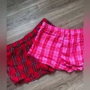PINK Plaid Women's Shorts Set - Red and Pink